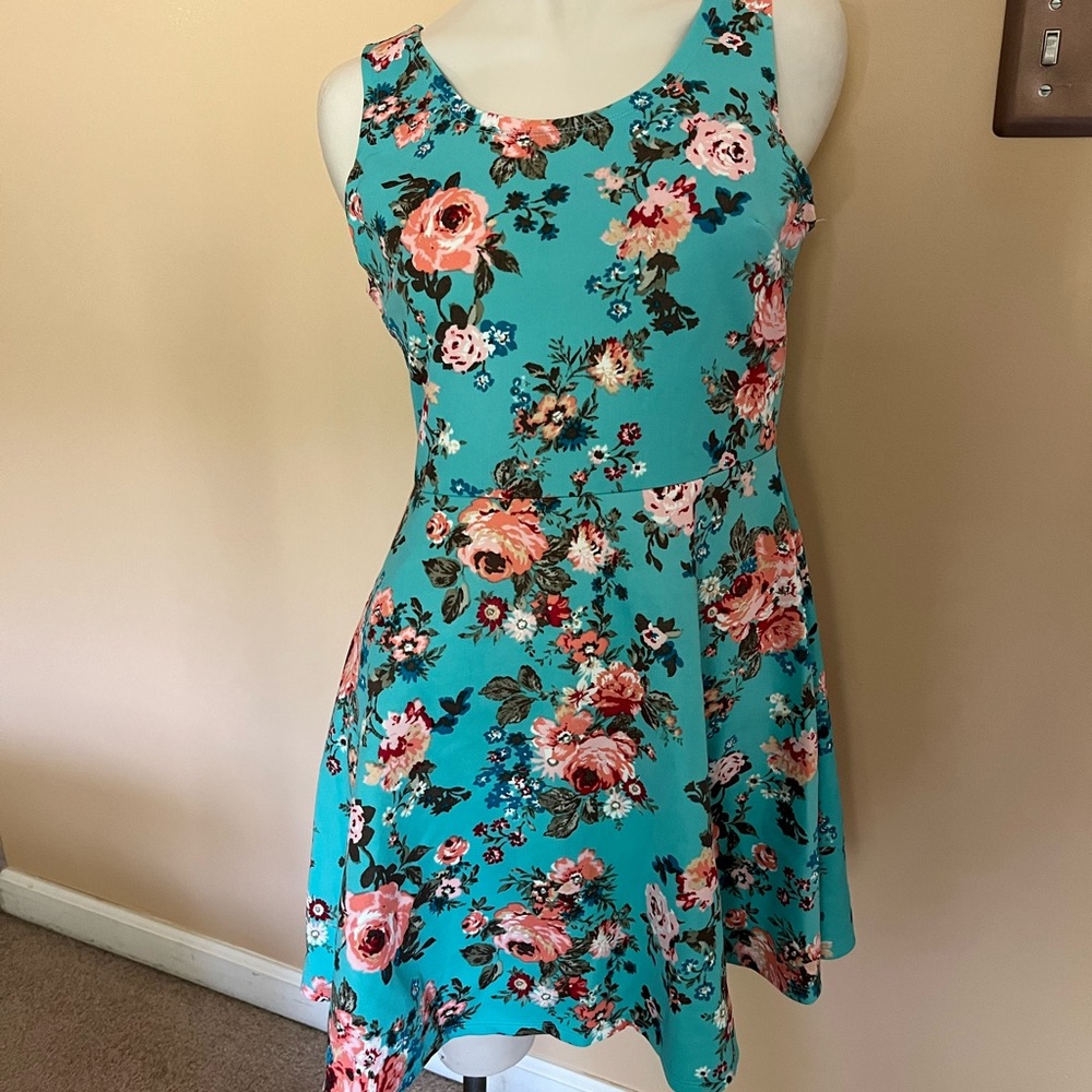 No Boundaries Floral Mini Dress - Teal and Pink